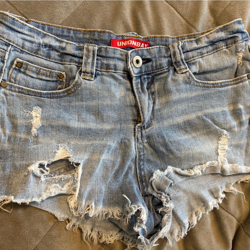 UNIONBAY Distressed Denim Shorts - Light Blue